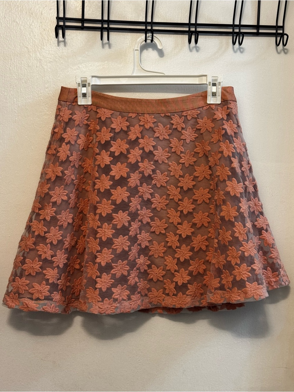 Topshop Coral Floral Lace Skater Skirt